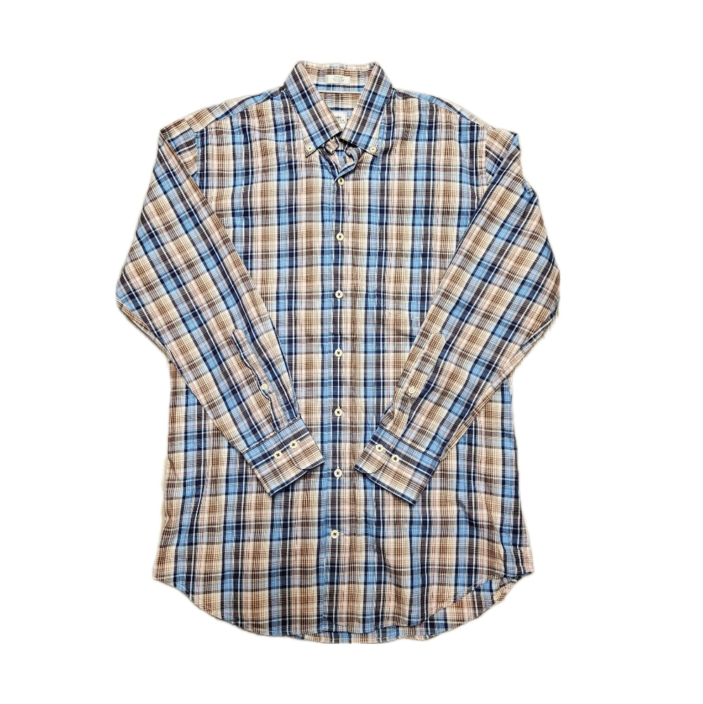 Men's multicolor long sleeve plaid button-up shirt Peter Millar Medium